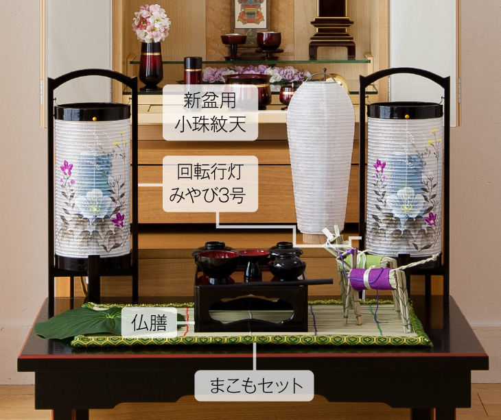 仏壇屋 滝田商店 盆提灯 高級コンパクト 初盆セット 新盆セット 4点