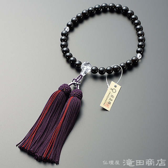 仏壇屋 滝田商店 数珠 女性用 モリオン カット本水晶仕立 8mm玉 念珠袋