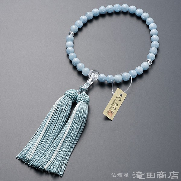 仏壇屋 滝田商店 数珠 女性用 アクアマリン カット本水晶仕立 8mm玉