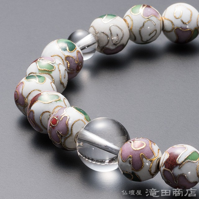 腕輪念珠 数珠 ブレスレット 七宝焼 本水晶仕立 8mm玉 : jyu-wa-n043 