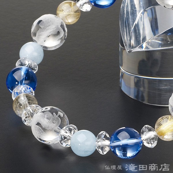 仏壇屋 滝田商店 四神ブレス 数珠 ブレスレット ブルー水晶10mm アクア