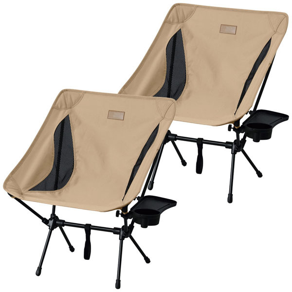 HUGEL CAMP SET Low Type ベージュ HUGEL（アイリスオーヤマ） (2脚セット)キャンプチェア ロータイプ CC