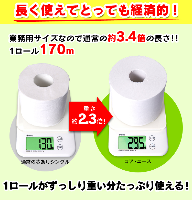 トイレットペーパー まとめ買い 日用品 ちり紙 シングル 安い 48ロール 芯なし 業務用 コアユース コアレス 6ロール 8パック 春日製紙工業  :7096355:くらしの宅配便 - 通販 - Yahoo!ショッピング