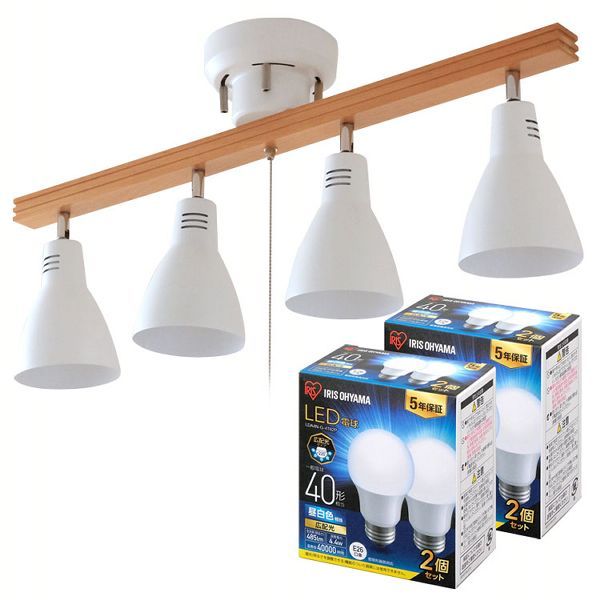 （LED電球4個セット）4灯シーリングライト ストレートタイプ LDA4N-G-4T62P/PCL-SW401-W (D)の画像