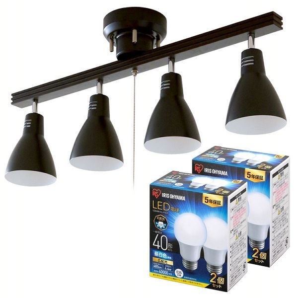 （LED電球4個セット）4灯シーリングライト ストレートタイプ LDA4N-G-4T62P/PCL-SW401-W (D)の画像