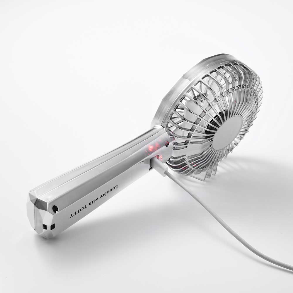 ハンディファンレトロクリスタルハーフミラーライトモード充電式充電長持ち大風量デザイン家電キラキラリュミエールwithToffyLEDハンディファンラドンナ 