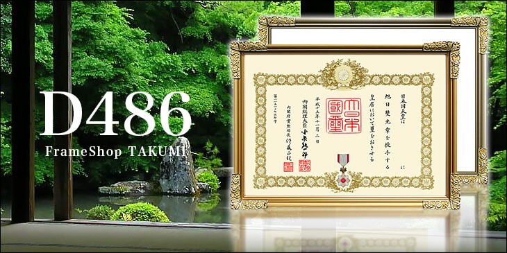 D486”褒賞 叙勲額 褒賞・賞状額 ゴールドとシルバー重厚感ある額