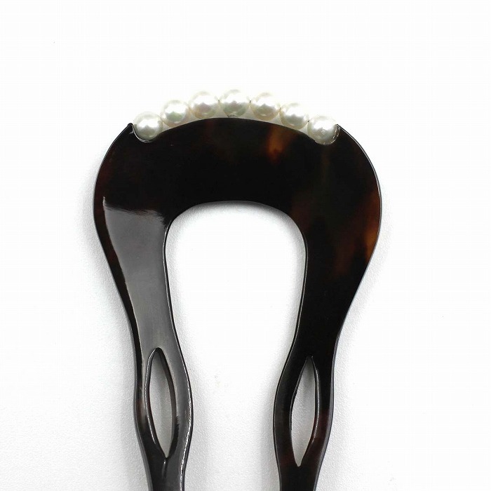 本べっ甲 かんざし 丸型 あこや 本真珠付 ヘア アクセサリー 二本挿し