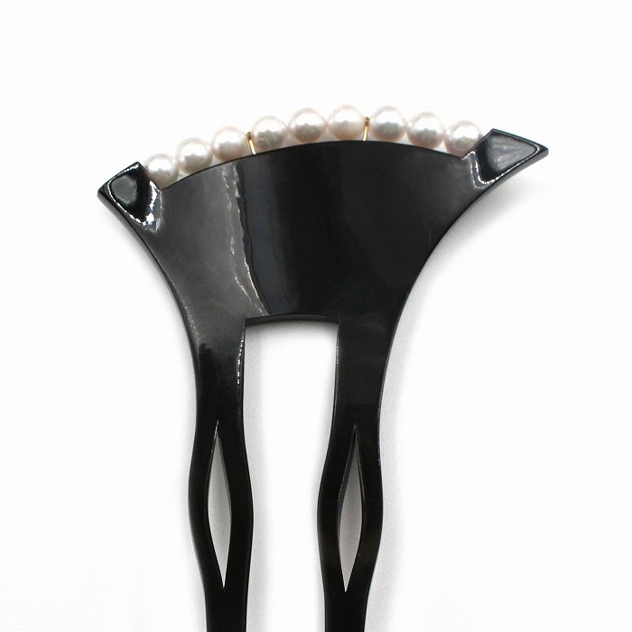 本べっ甲 かんざし バチ型 あこや 本真珠付 ヘア アクセサリー 二本