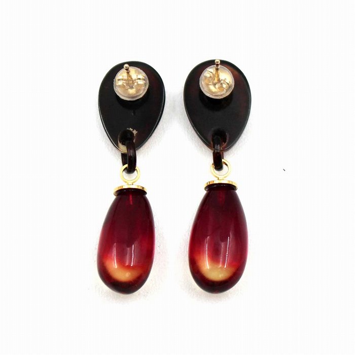 美品】べっ甲×イエロー琥珀イヤリング
