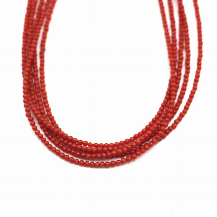 赤珊瑚 ネックレス 5連 (のし等ギフト対応無料) シルバー金具に 3mm玉