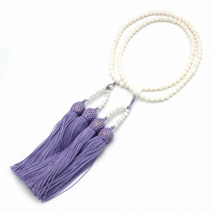 白珊瑚本連数珠 女性用 5.1mm玉 長さ55センチ 数珠袋付 桐箱入（のし等