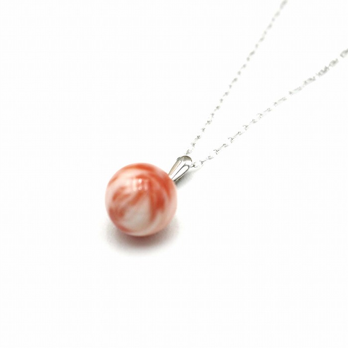 深海珊瑚 花彫刻 ペンダント　シルバー製　ペンダントトープ　アクセサリー 深海珊瑚 13mm玉 ペンダント（のし等ギフト対応無料 ) シルバー金具に
