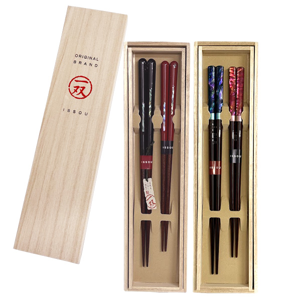 一双 夫婦箸 ペア 漆塗り 桐箱入り 高級箸 イシダ 日本製 細雪