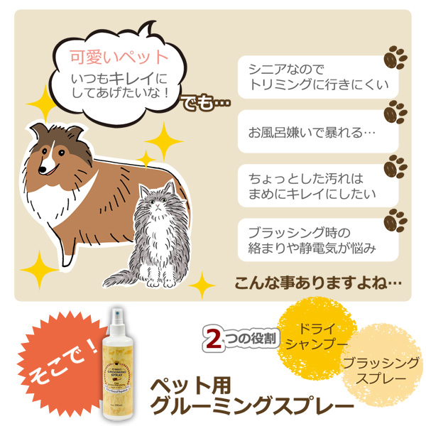 グルーミング スプレー 300ml 犬 猫 用 シャンプー代わり 100%天然無添加 毛玉ほぐし 防腐剤不使用 ブラッシングスプレー SMILE  PET CLUB グルーミングスプレー