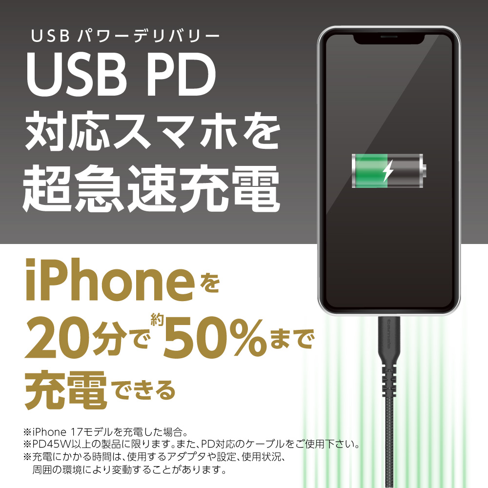 多摩電子工業 65W 充電器 巻取り式 ケーブル内蔵 急速充電器 iPhone