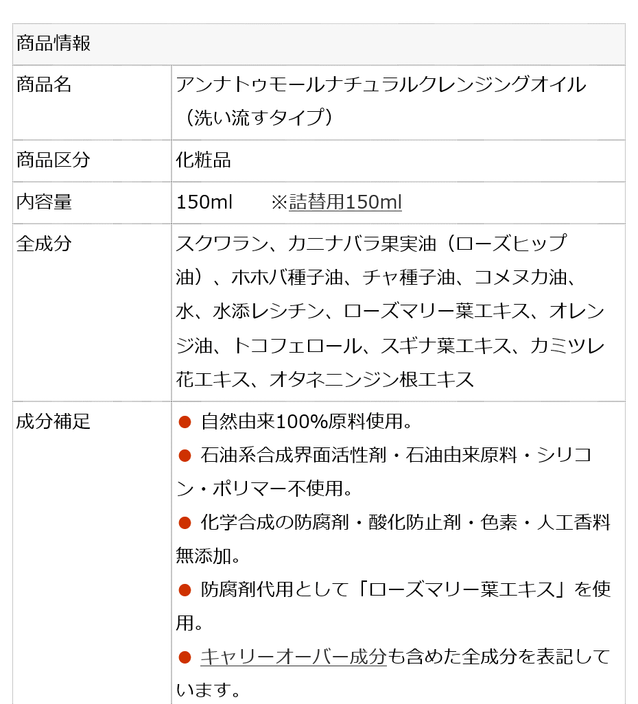 アンナトゥモールナチュラルクレンジングオイル150ml 天然由来100% 無添加 クレンジングオイル  界面活性剤・石油由来原料・ポリマー・化学合成添加剤不使用 :bi2190:オーガニック無添加 魂の商材屋 - 通販 - Yahoo!ショッピング