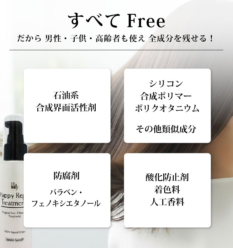 以下すべて「Free」！だから 子供から高齢者まで使え 全成分を残せる！