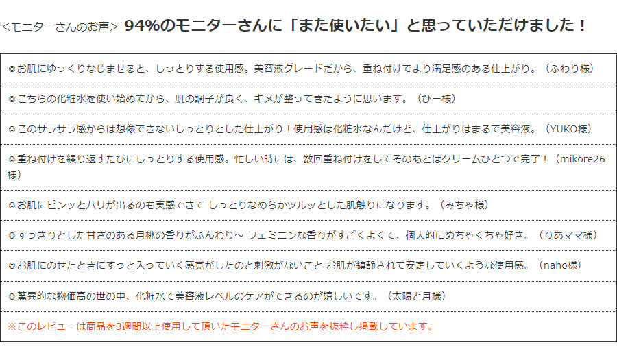 アルピニエッセンスローション 94％のモニターさんに「また使いたい」