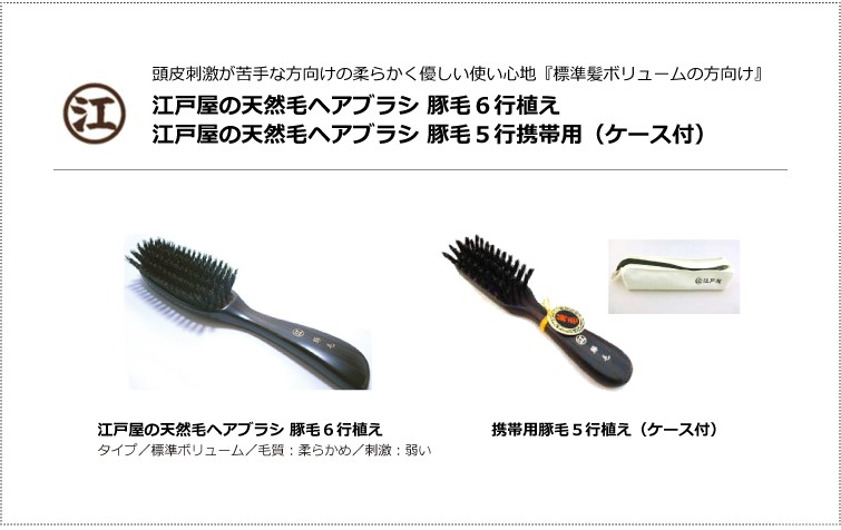 創業300年江戸屋】 豚毛ヘアブラシ6行＋携帯用豚毛ヘアブラシ5行セット