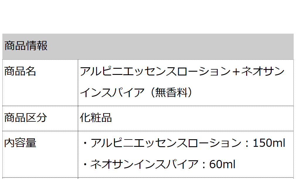 アルピニエッセンスローション＋ネオサンインスパイア（無香料）