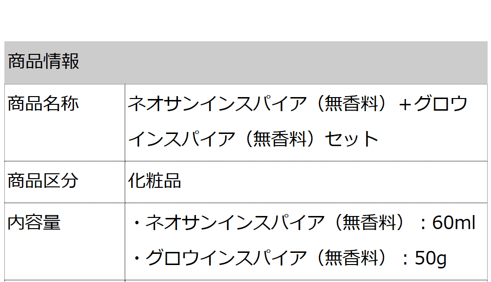 ネオサンインスパイア（無香料）＋グロウインスパイア（無香料）セット