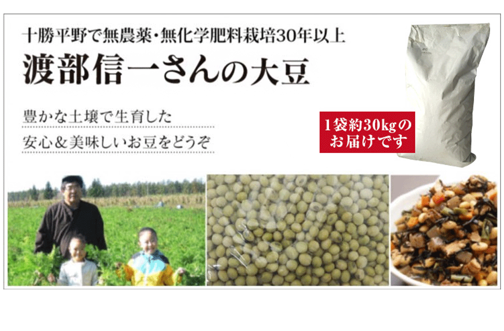 業務用 無農薬大豆 - 渡部信一さんの大豆約30kg（約30kg×1袋） 北海道産 無農薬・無化学肥料栽培30年の美味しい大豆 渡部信一さんは化学薬品とは無縁の生産者  :ke3918:オーガニック無添加 魂の商材屋 - 通販 - Yahoo!ショッピング