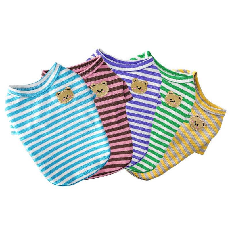 Tambedy 犬 服 犬の服 春服 夏服用 くまちゃんワッペンボーダーシャツ