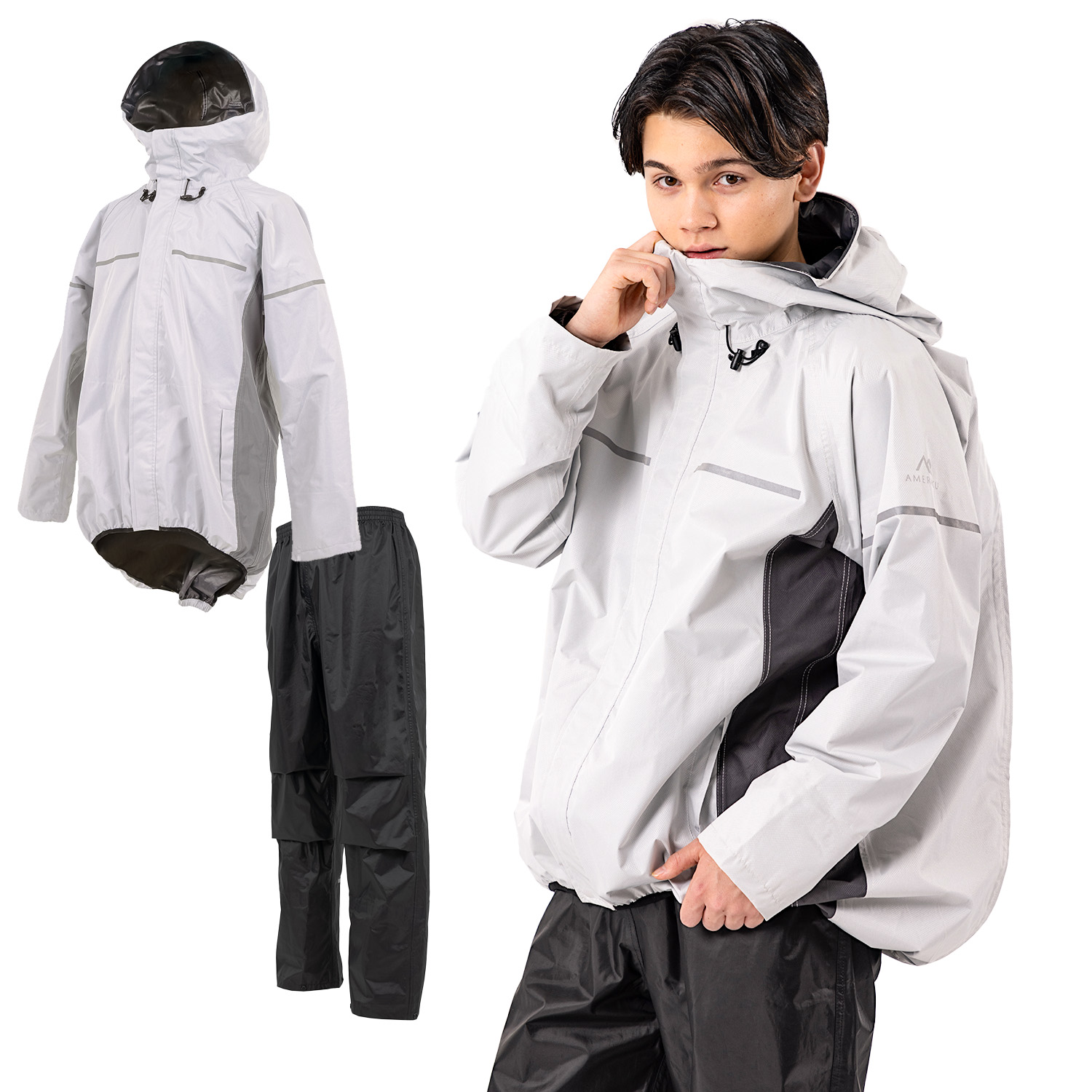 レインウェア 通学 学生 サイズ調整 上下セット カッパ メンズ レディース レインコート 自転車 ゴルフ 透湿 防水 ストレッチ 雨合羽 雨具 AMEraku アメラク | ブランド登録なし | 02