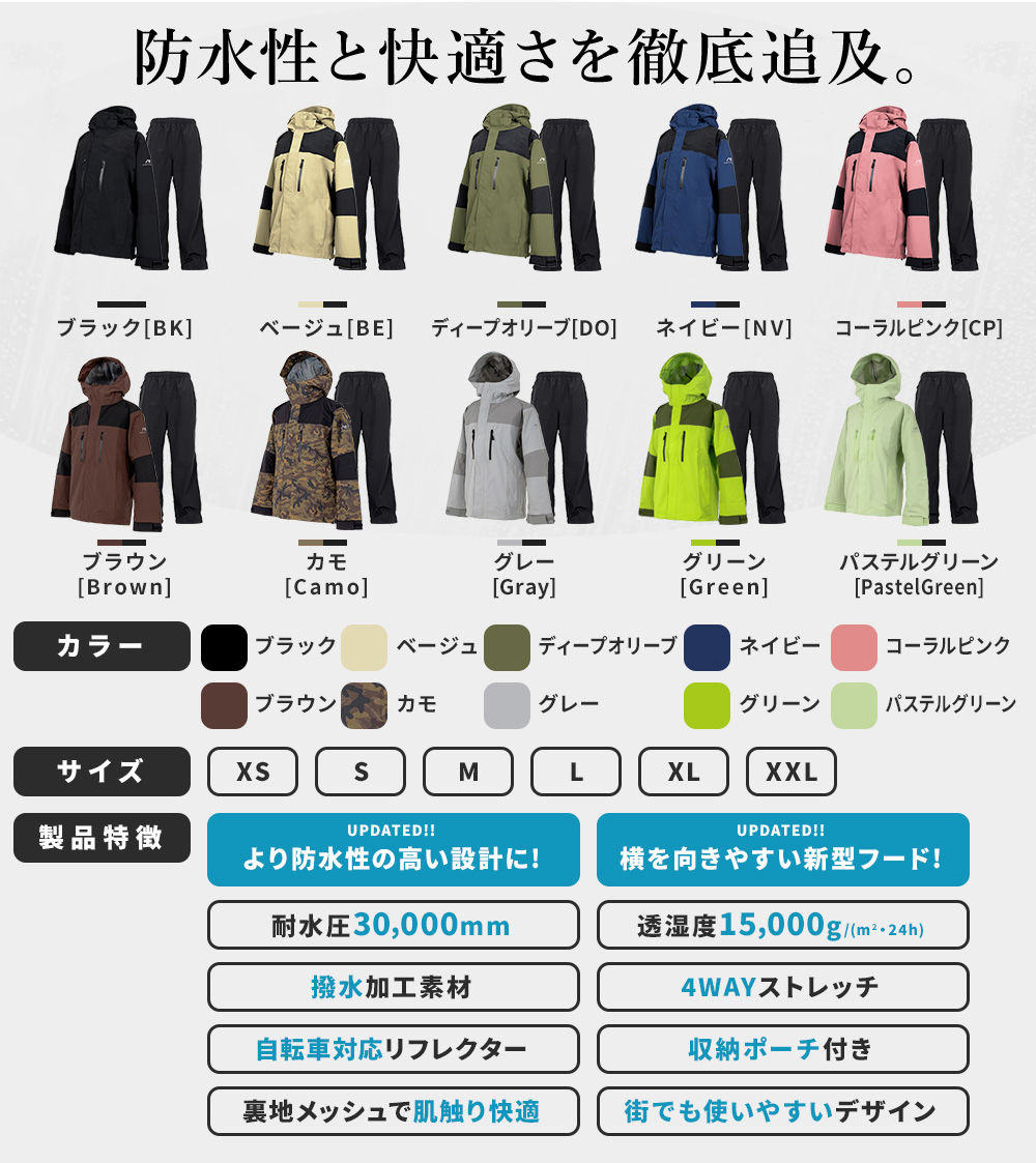 AMEraku(アメラク)から最新作のレインコート＋レインパンツ上下セットが新登場！耐水圧30000mm＆耐久撥水加工と圧巻の防水性能