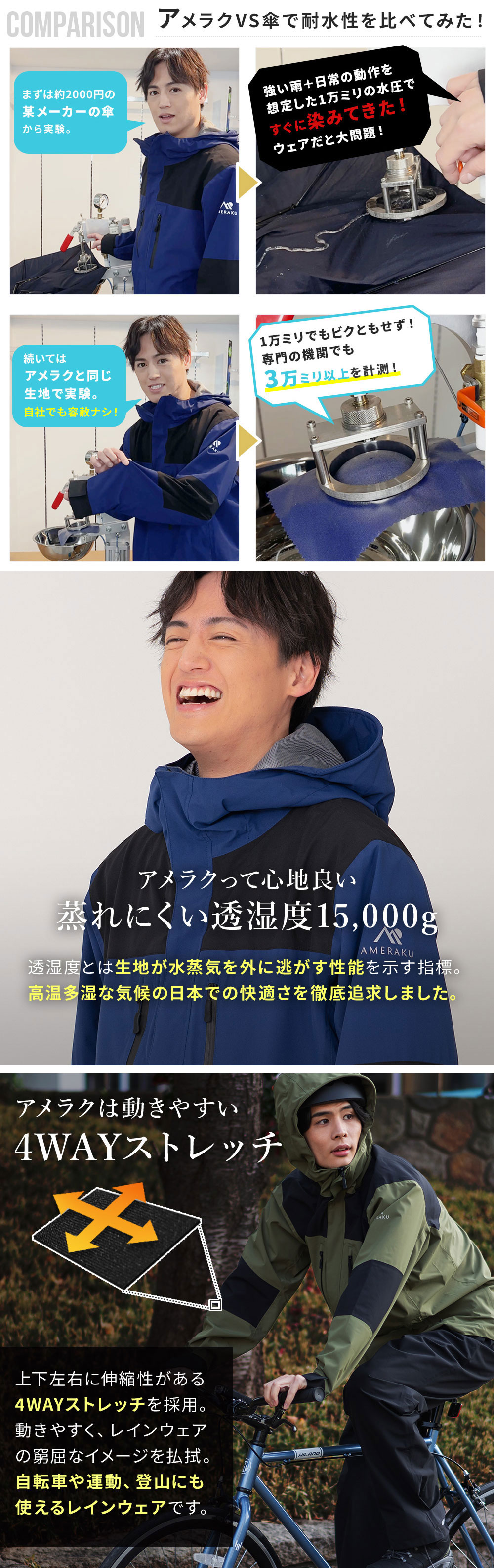 AMEraku(アメラク)のレインウェアはスタイリッシュで機能的！幅広いシーンで活躍します。