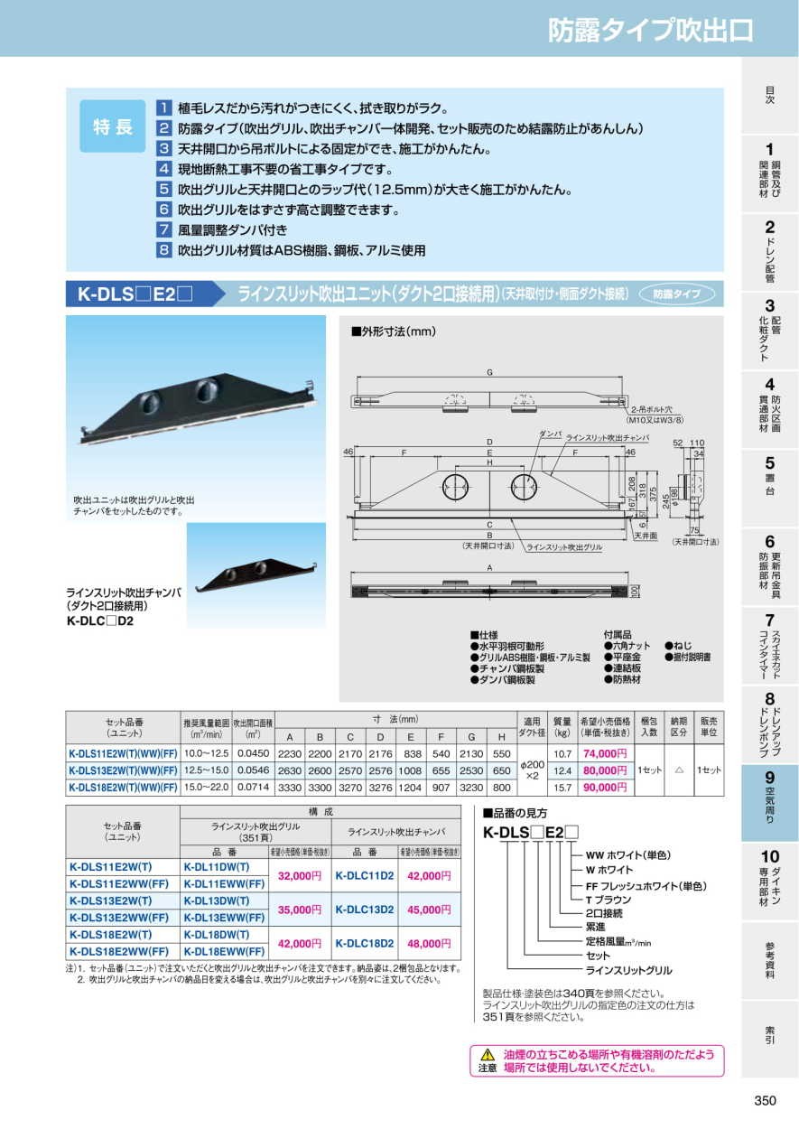 K-DLS11E2(WW) オーケー器材 ラインスリット吹出ユニット(ダクト2口