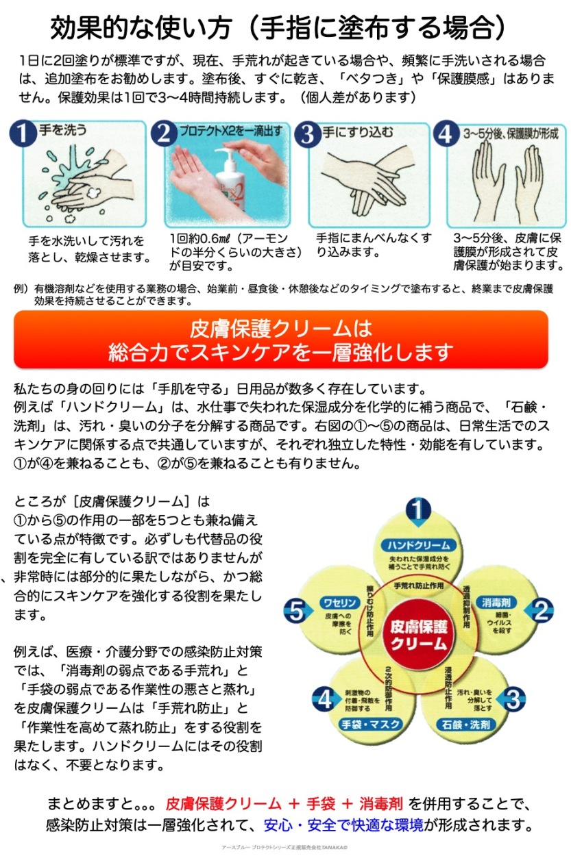 プロテクトX2 皮膚保護クリーム 手荒れ・靴ズレ対策 手指汚れ・臭い付着対策に 240mL入×2本組 :ENBX2-240ML-2:TANAKA -  通販 - Yahoo!ショッピング