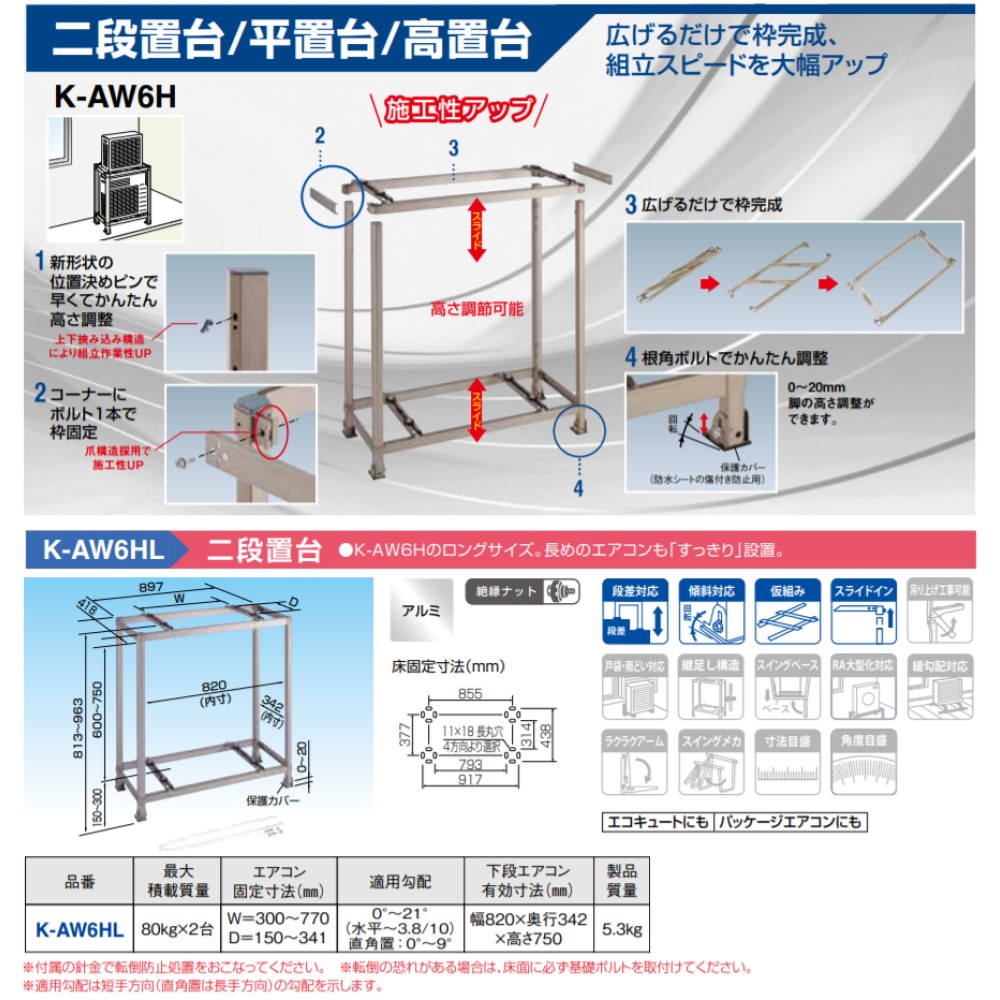 ダイキン ⊥ オーケー器材 K-AW6HL(80kg×2台)アルミ製:RA