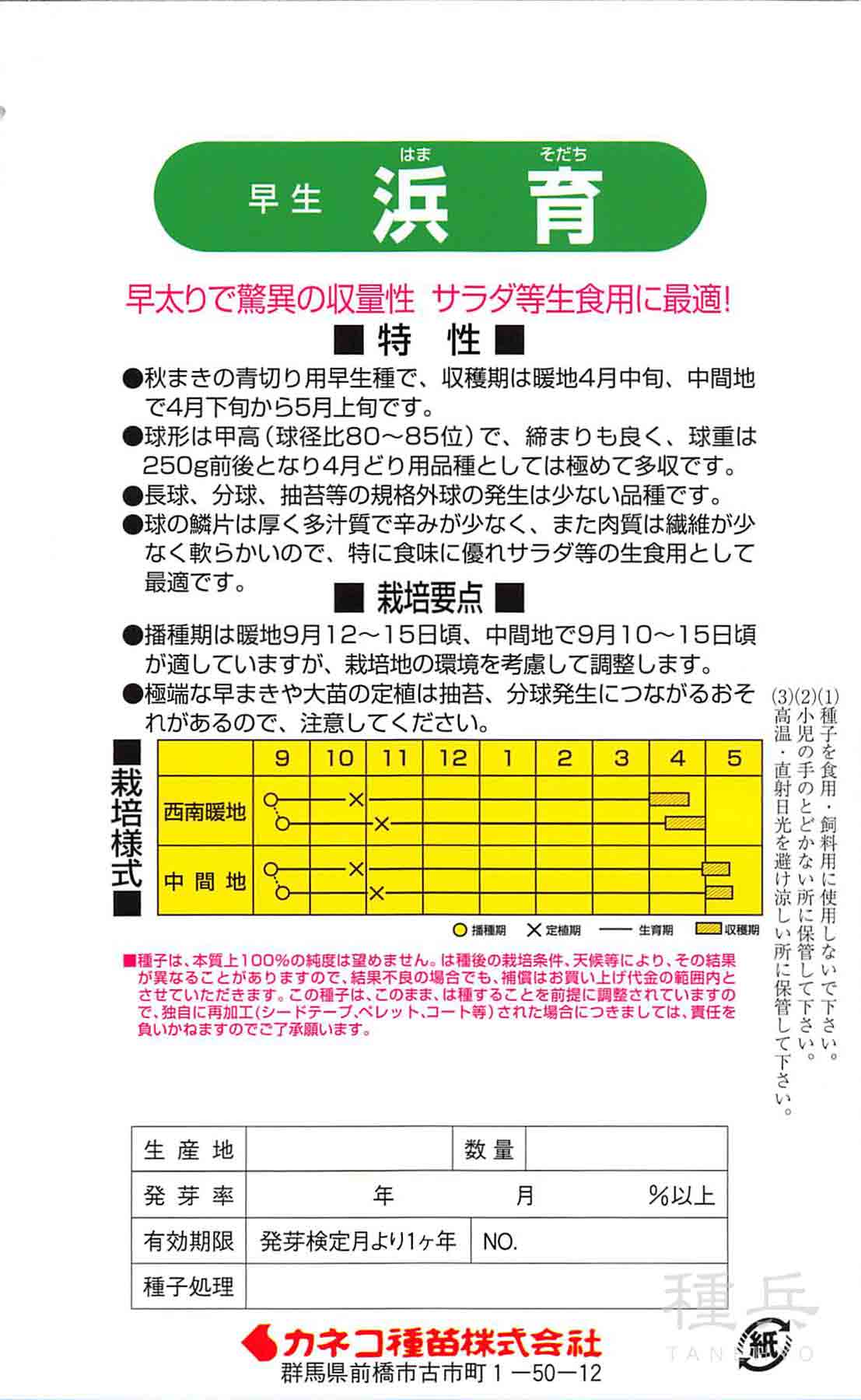 早生タマネギ 種 『浜育』 カネコ種苗/ペレッ...の詳細画像1