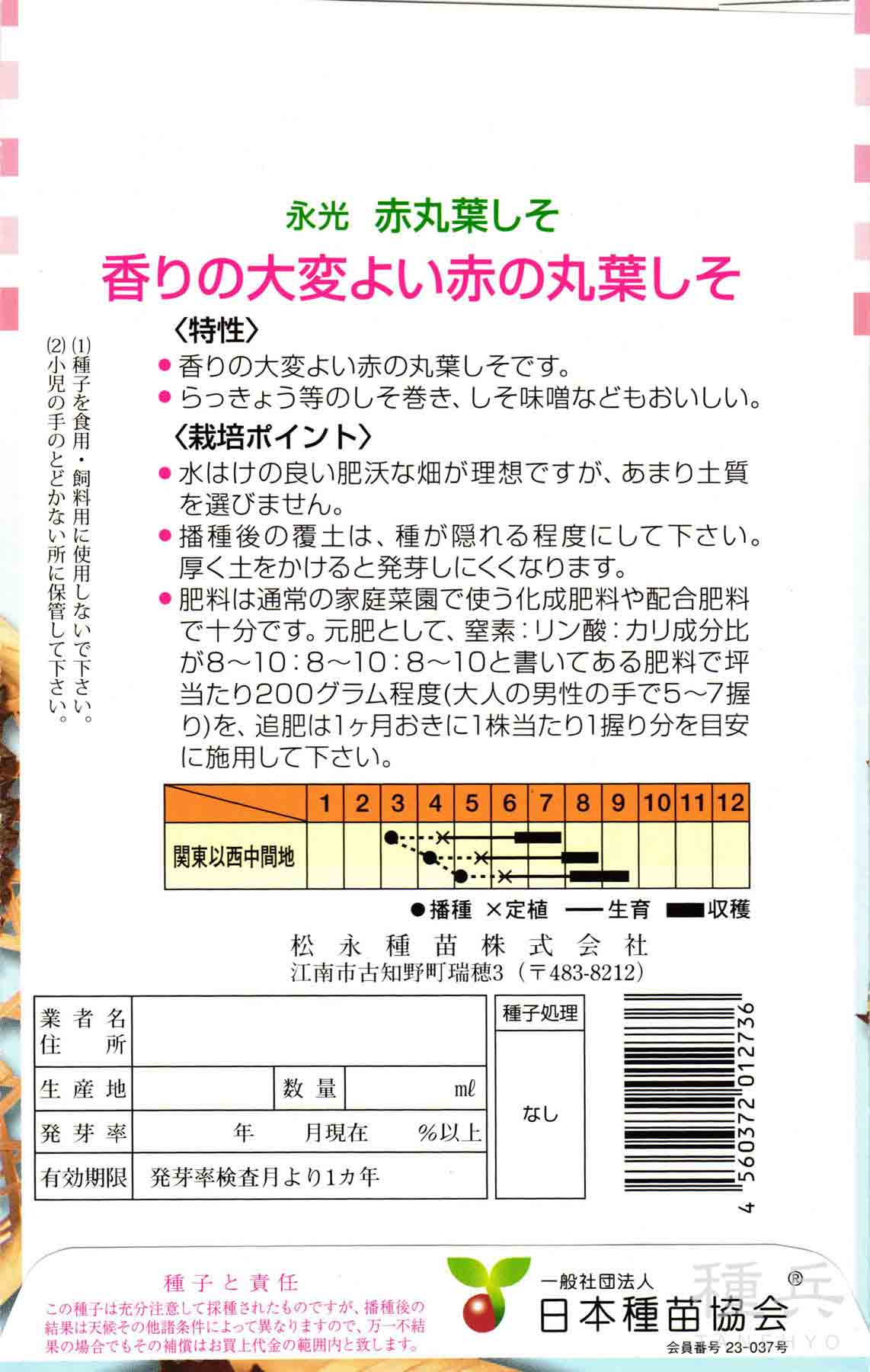 赤しそ 種 『赤丸葉しそ』 松永種苗/小袋の詳細画像1