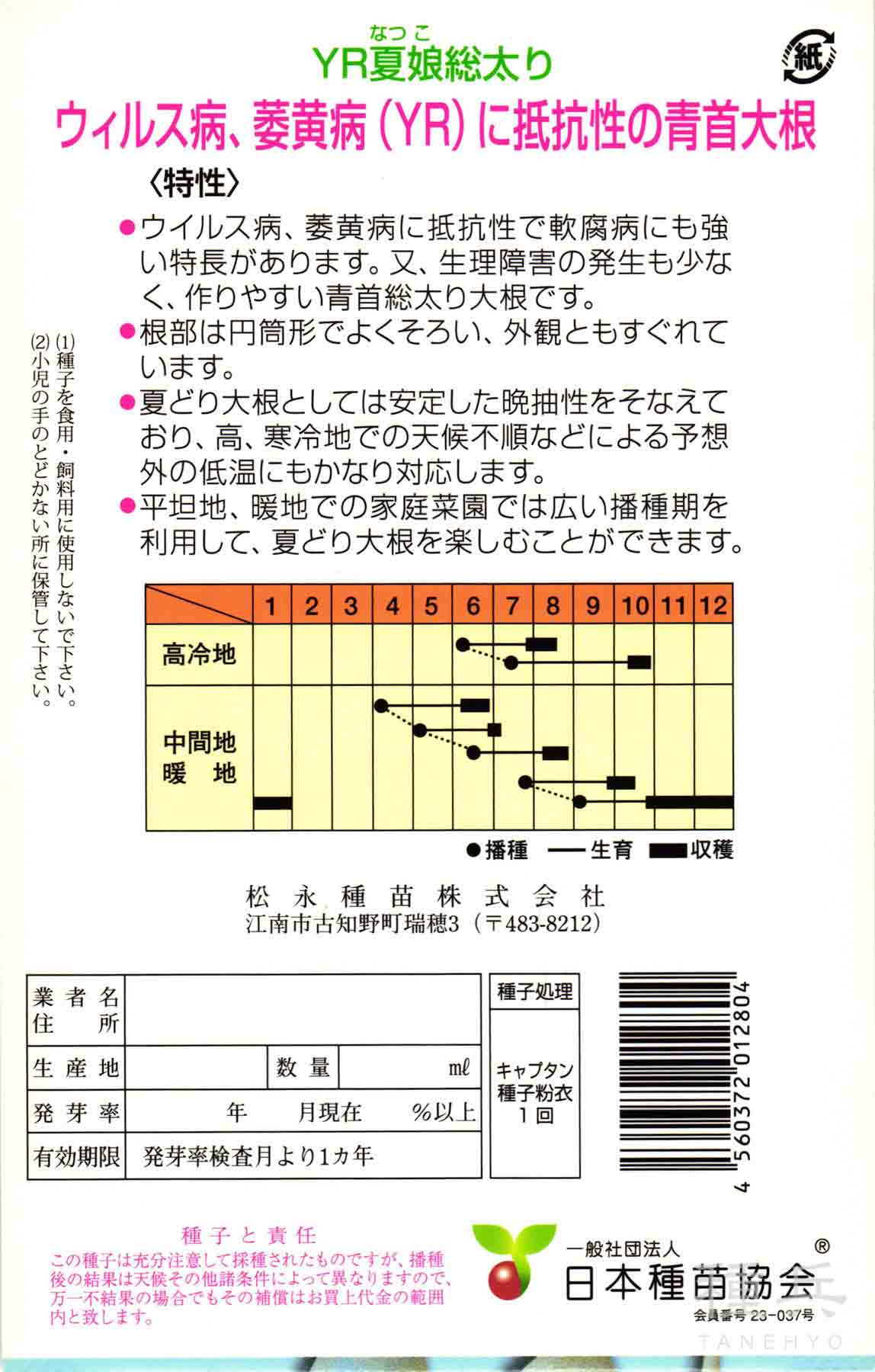 夏ダイコン 種 『YR夏娘総太り大根』 松永種...の詳細画像1
