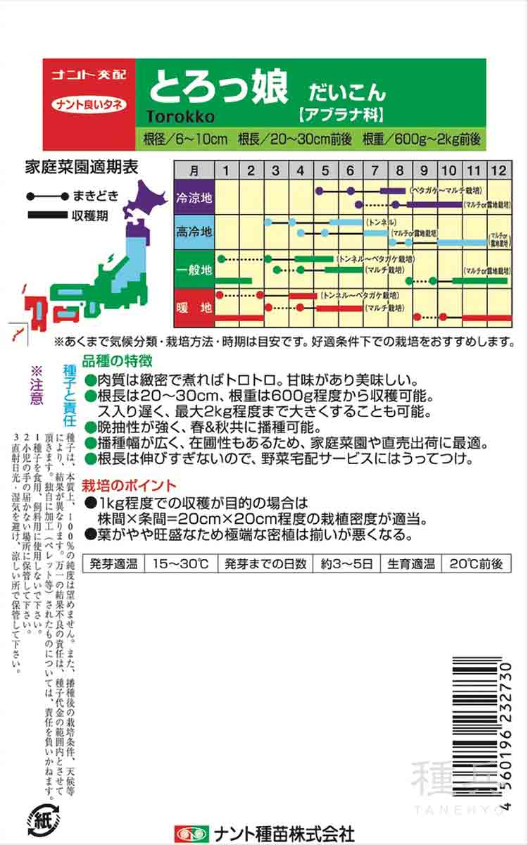 ミニダイコン 種 『とろっ娘』 ナント種苗/小袋の詳細画像1