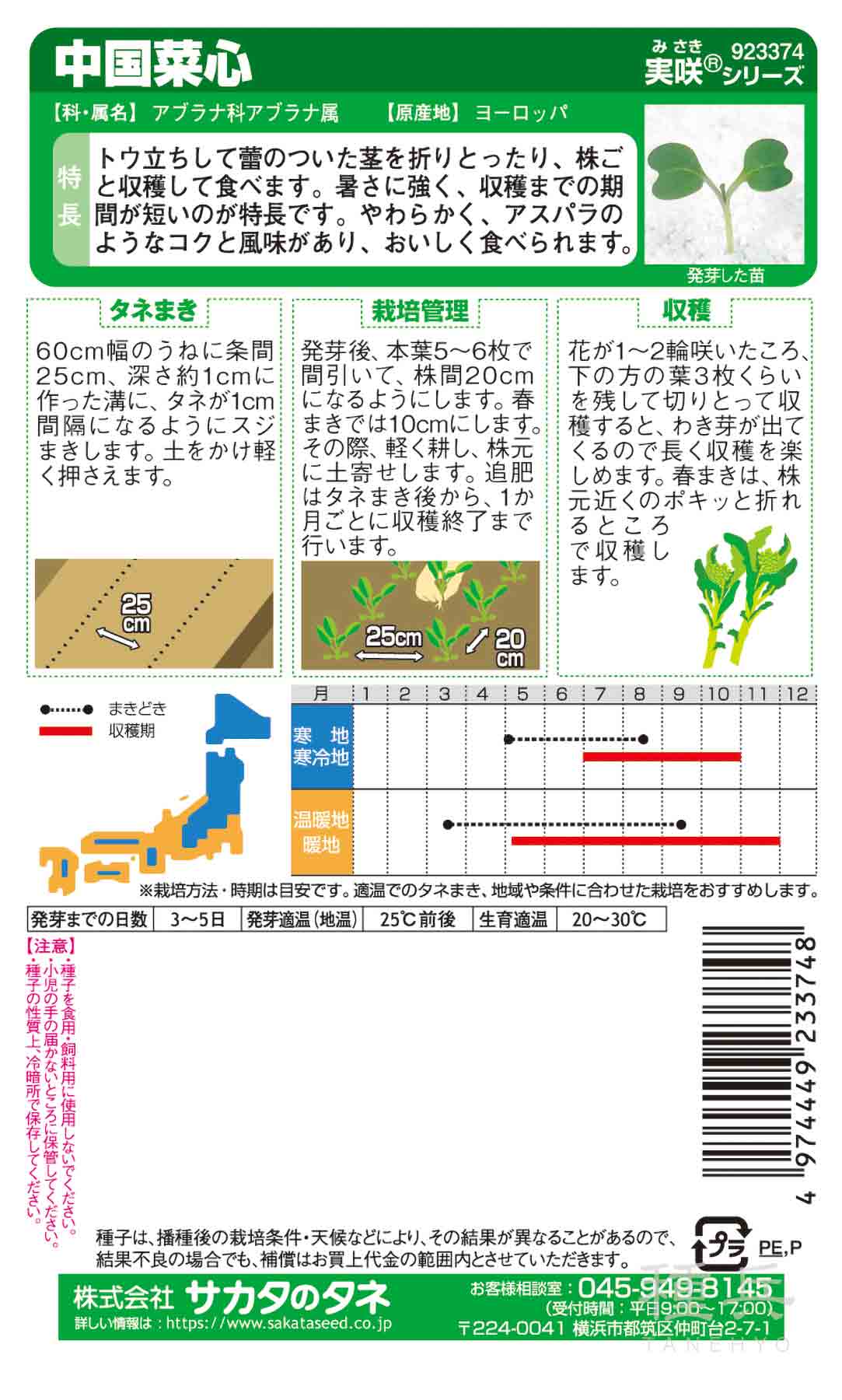 サイシン 種 『中国菜心』 サカタのタネ/小袋の詳細画像1