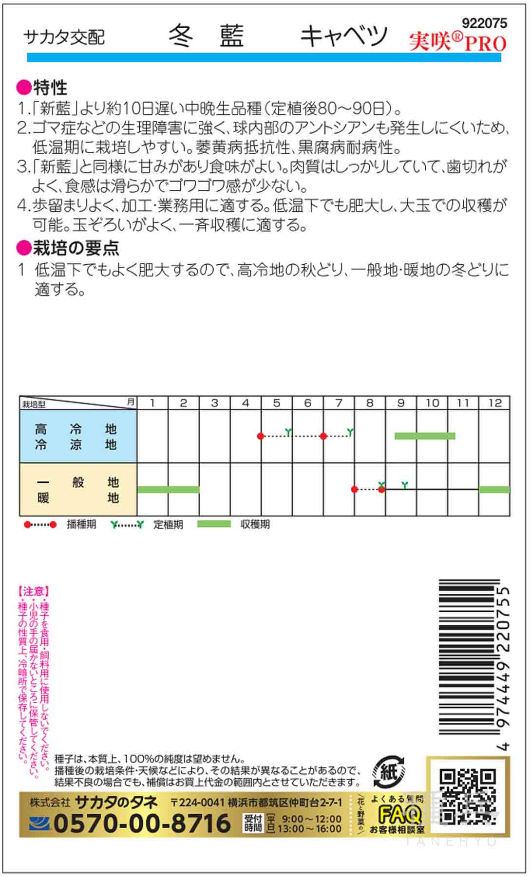 中晩生キャベツ 種 『冬藍』 サカタのタネ/小袋の詳細画像1