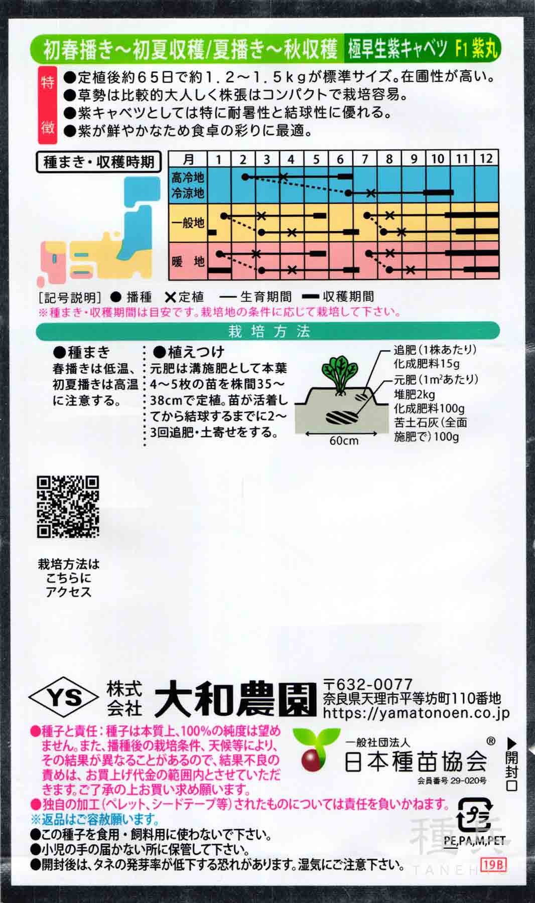 未開封 大和農園 赤キャベツ 紫丸 F1 コート種子 5000粒 ペレット種子 赤