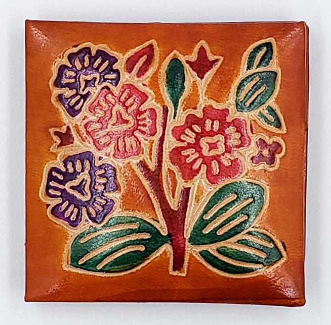 財布 小銭入れ コインケース 花柄 本革 レザー レトロ エスニック