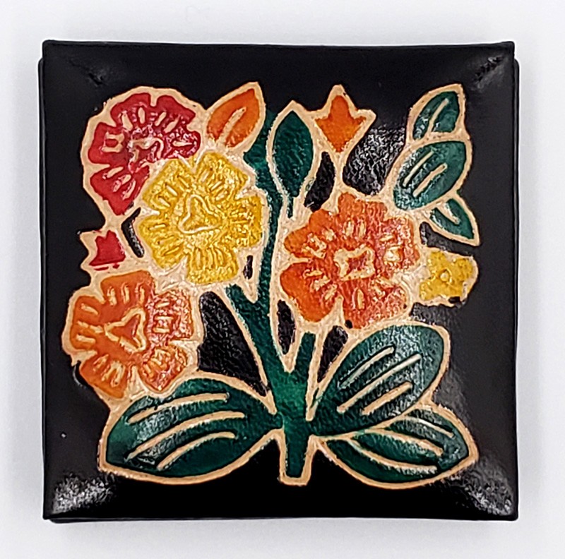 財布 小銭入れ コインケース 花柄 本革 レザー レトロ エスニック