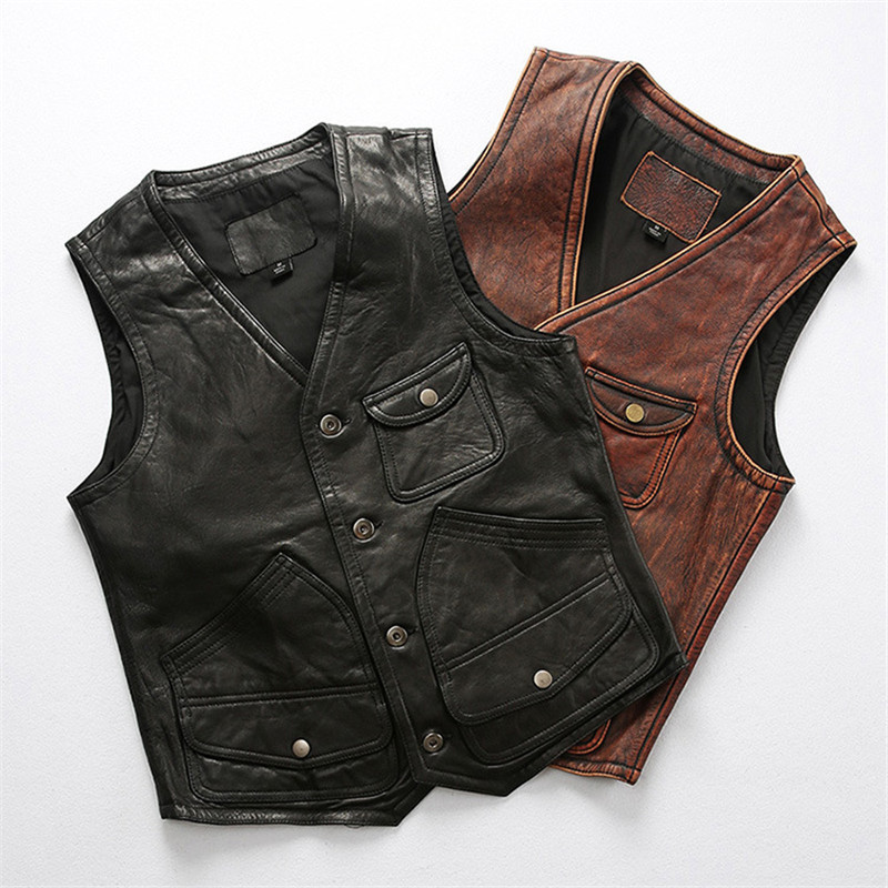 本革ベスト ベスト 羊革 ユーズド加工 ライダースベスト : 谷村通販