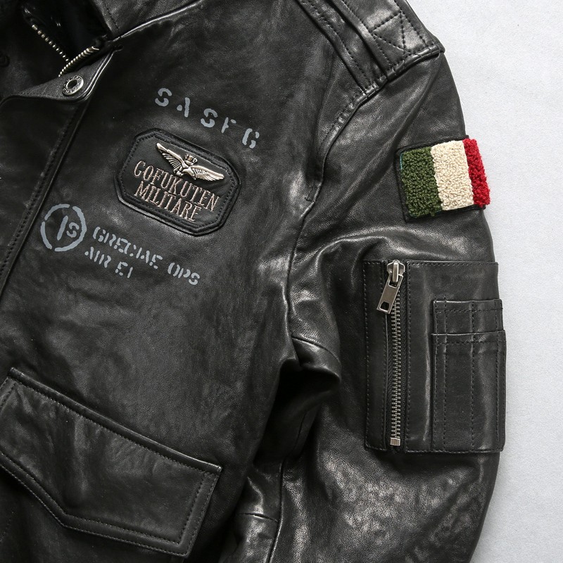 ラム革ジャケット ジャンパー 刺繍 ワッペン 本革ジャケット ウール