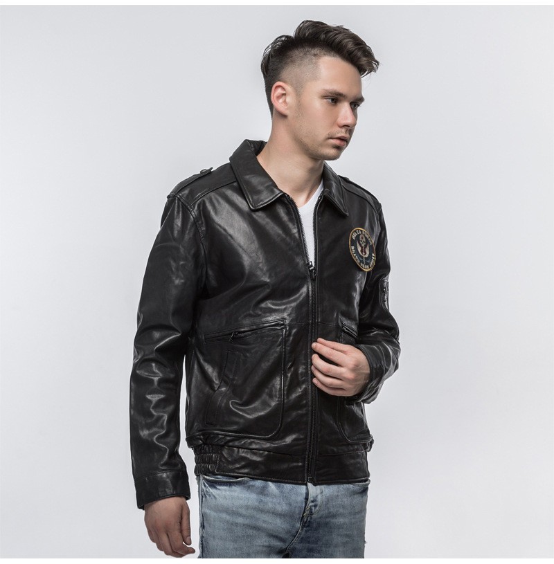 ラム革ジャケット フライトジャケット 本革ジャケット 羊革 バッジ