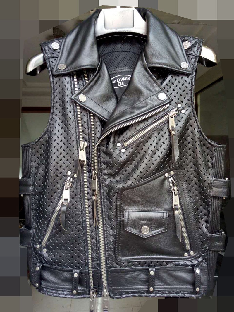Indian メッシュレザーベスト 黒色 Indian メッシュレザーベスト 黒色