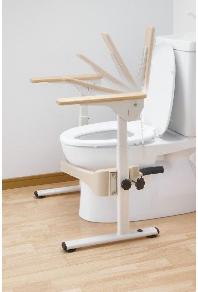 介護用品 洋式トイレ用フレームS はねあげR2 木製ひじ掛け