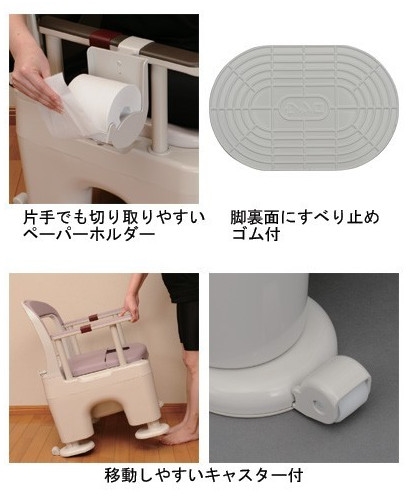 ポータブルトイレ 座楽 ラフィーネ（前後傾斜脚付き） 長穴