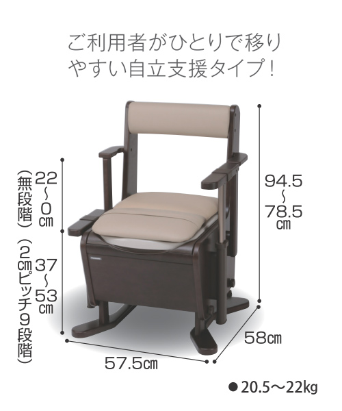 ポータブルトイレ 家具調トイレ 座楽 ひじ掛け昇降 脱臭あたたか便座